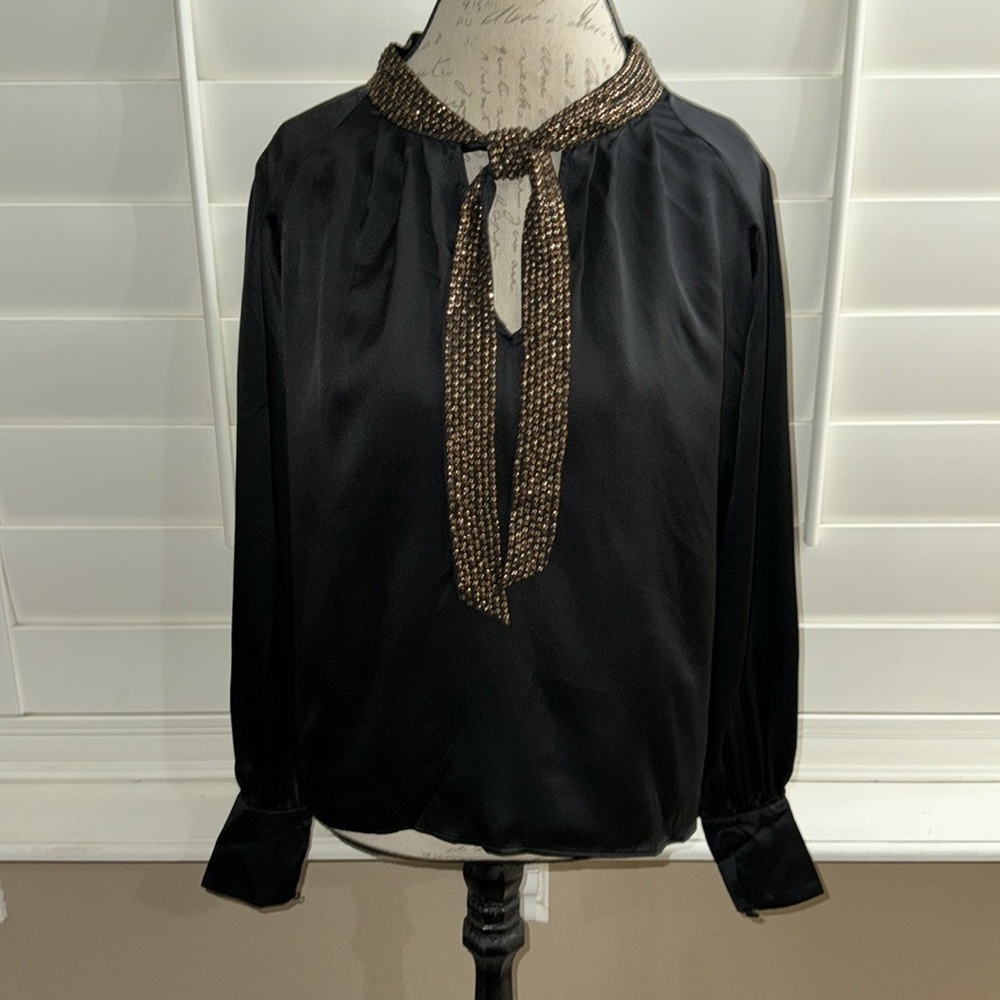 Joie Wenya Sash Detail Silk Satin Top Caviar